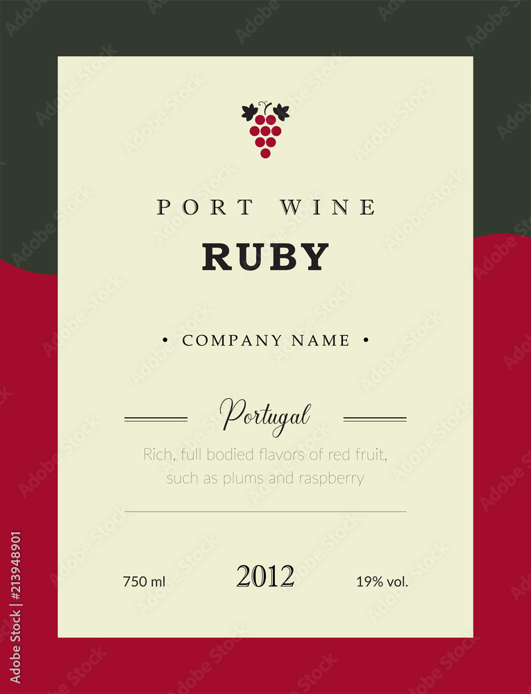 Port wine label. Vector premium template set. Clean and modern design. Ruby and Red wine. National Portuguese Wine.