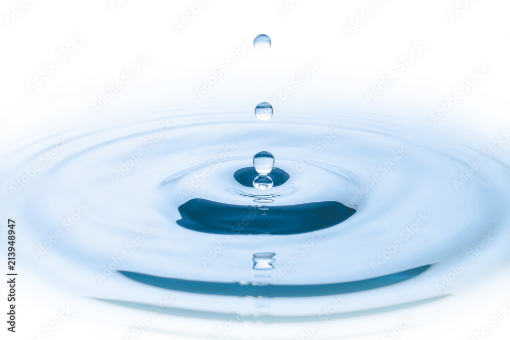 Blue water drop falling down and circles wave. Blue water drop falling down and circles wave.