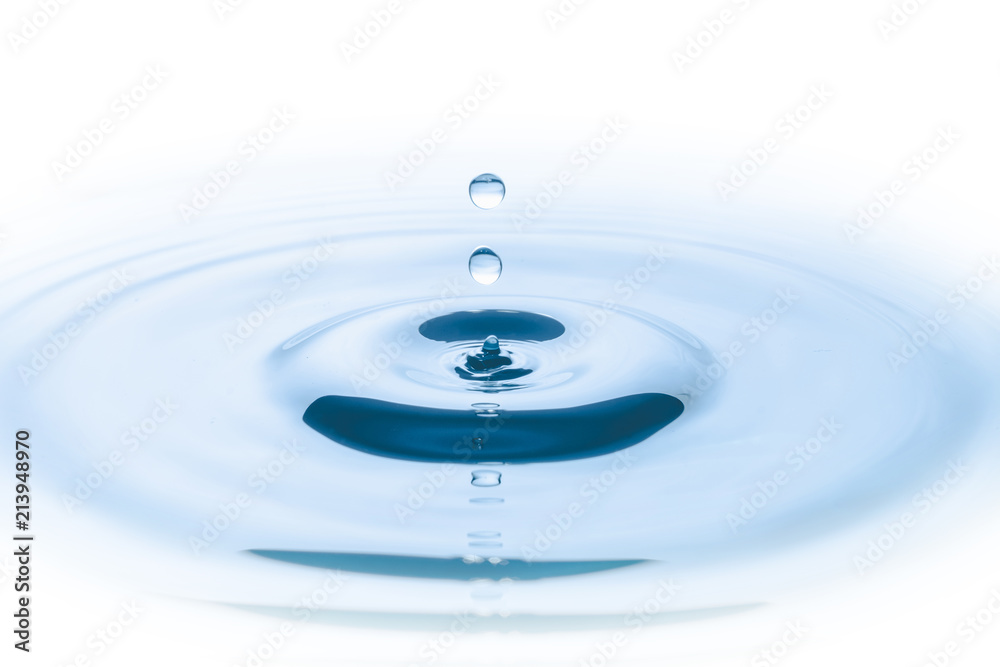 Blue water drop falling down and circles wave. Blue water drop falling down and circles wave.