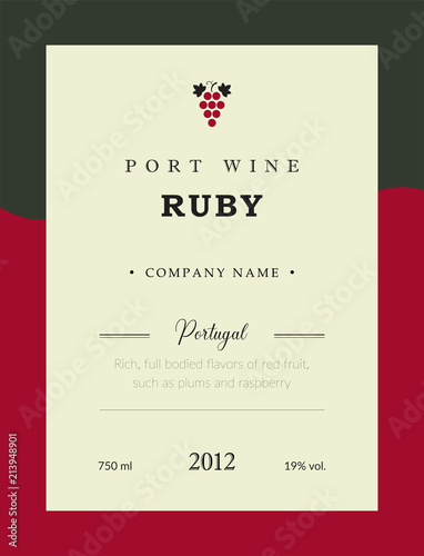 Port wine label. Vector premium template set. Clean and modern design. Ruby and Red wine. National Portuguese Wine.