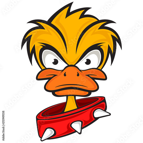 Cartoon evil face duck with collar. Vector eps 10