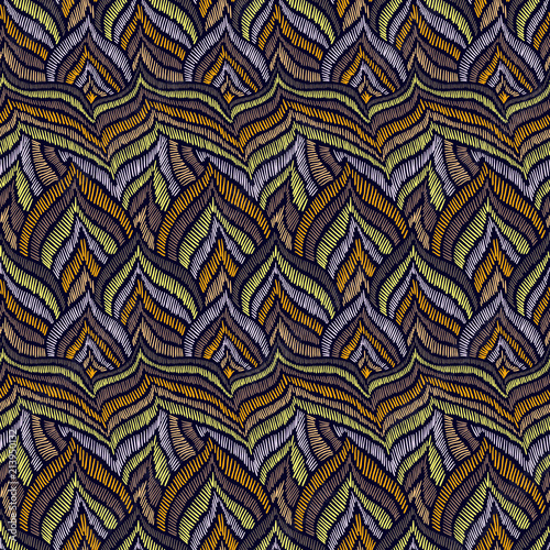 Embroidery pattern feather trendy doodle texture 3