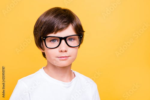 Portrait of attractive young cheerful caucasian school boy, wearing glasses, smiling over yellow background, isolated. Copy space Stock Photo | Adobe Stock Portrait of attractive young cheerful caucasian school boy, wearing glasses, smiling over yellow background, isolated. Copy space Stock Photo | Adobe Stock