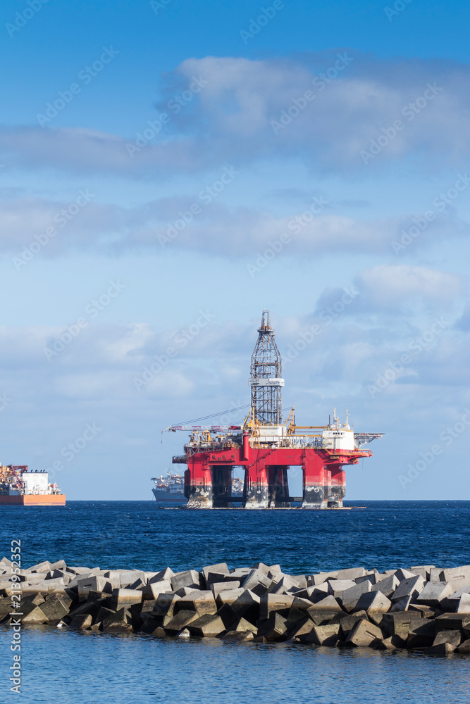 View of power energy platforms in Tenerife coast, Spain.
