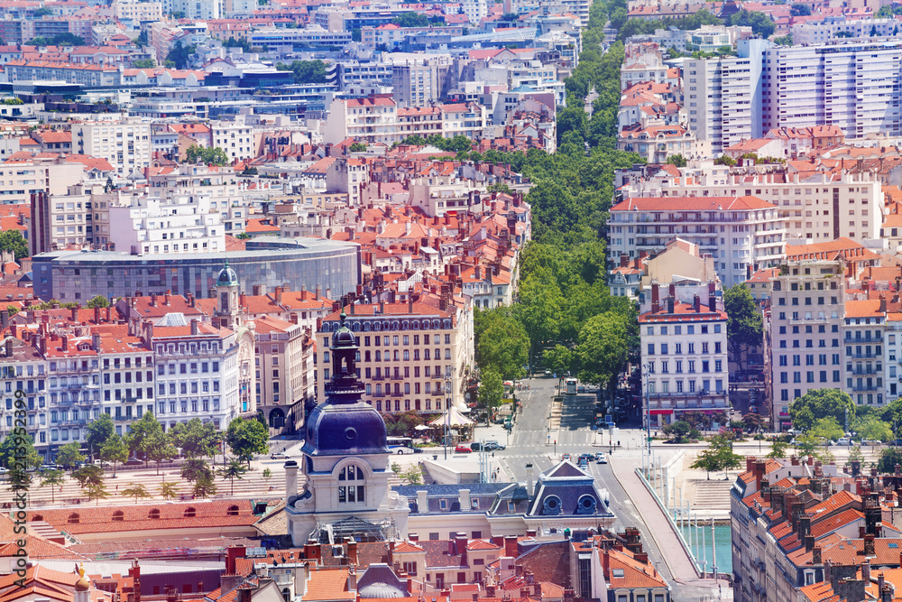 Lyon cityscape with famous hotel Dieu, France