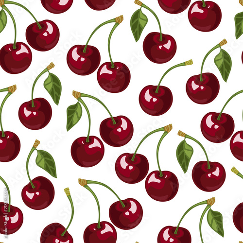 Cherry seamless background. Vector illustration in cartoon style.