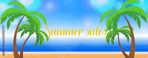 Banner saldi estivi con spiaggia sullo sfondo