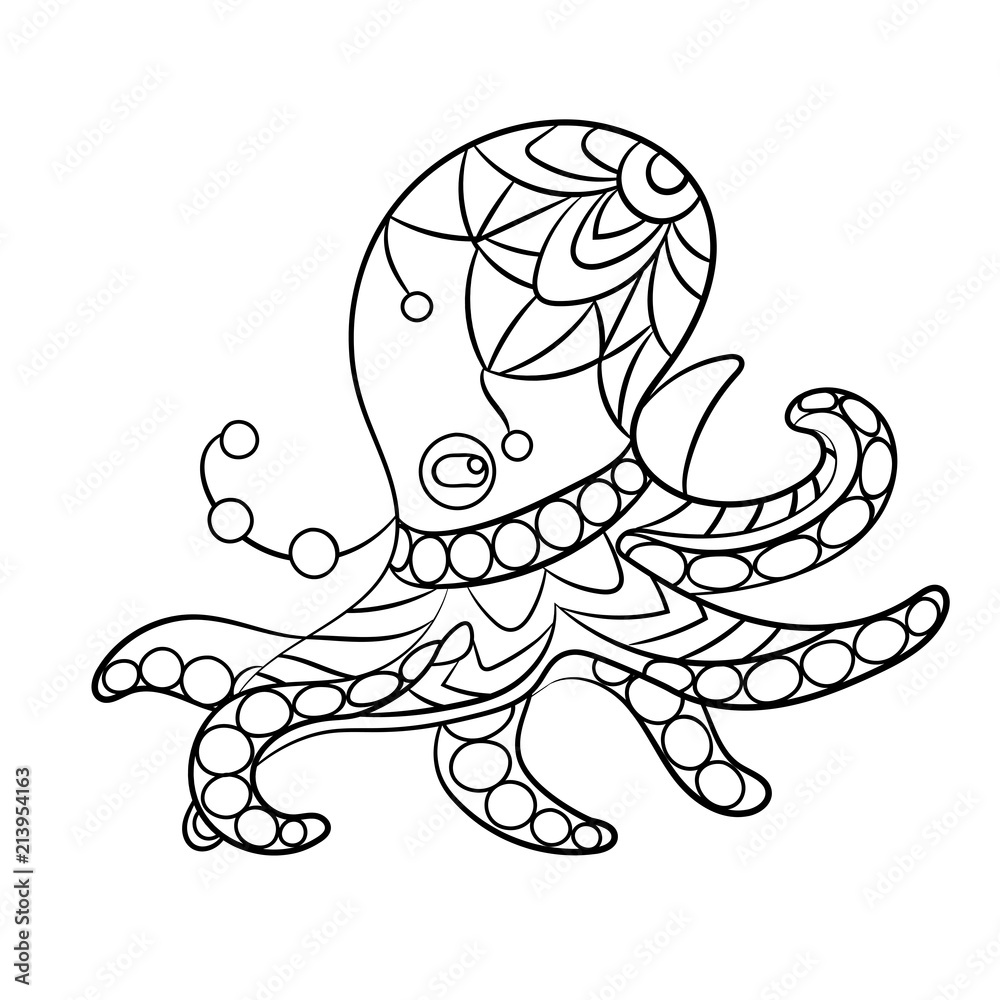 Coloring page vector with octopus animal in ornaments