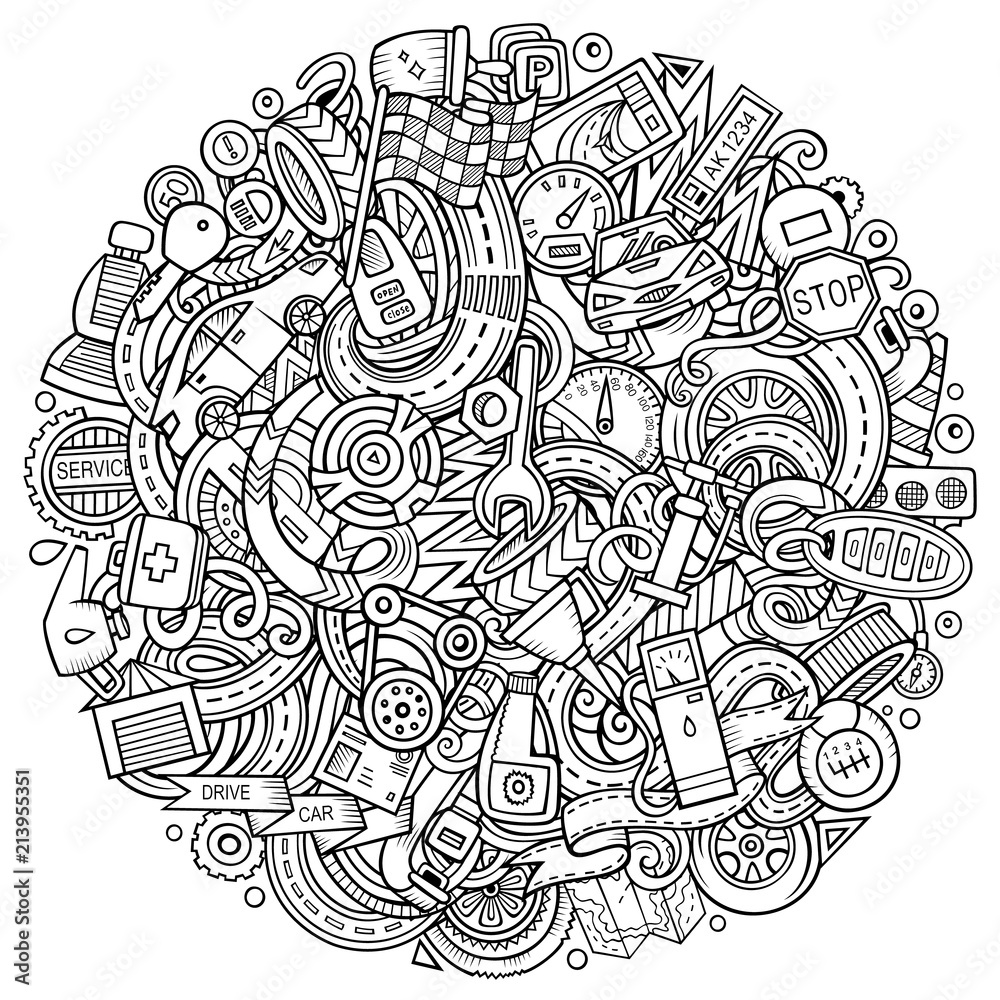Cartoon vector doodles Automotive illustration Cartoon vector doodles Automotive illustration