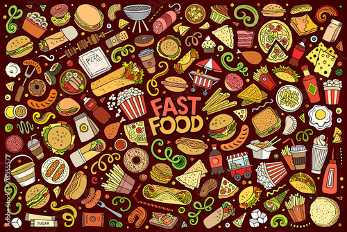 Vector set of Fast food objects and symbols photo