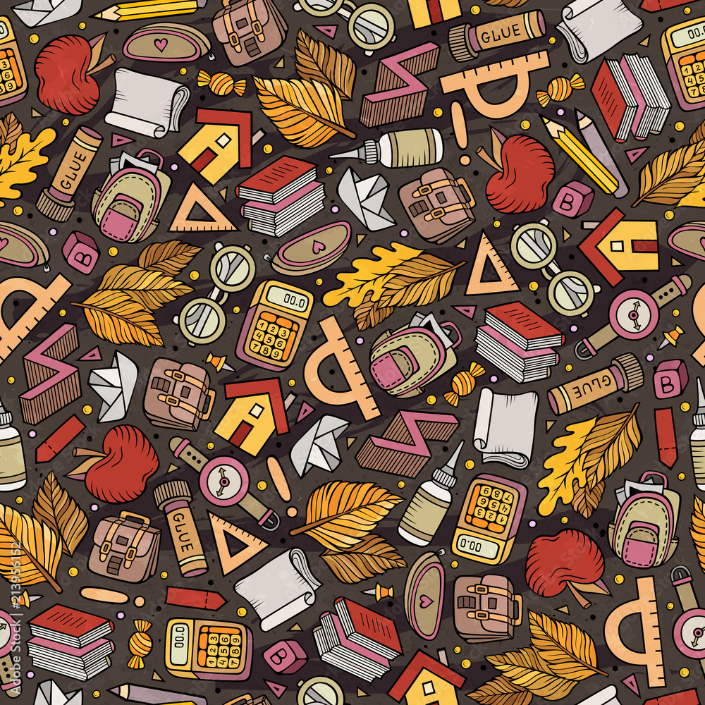 Cartoon hand-drawn Back to School seamless pattern