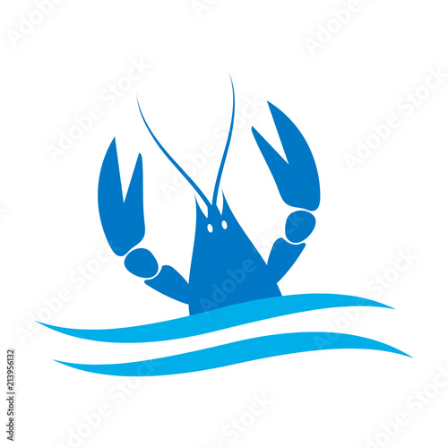 Crayfish logo. River lobster, langoustine or crustacean delicacies isolated on white background. Seafood design. Vector illustration.