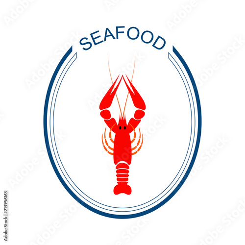 Crayfish logo. Red river lobster, langoustine or crustacean delicacies isolated on white background. Seafood design. Vector illustration.