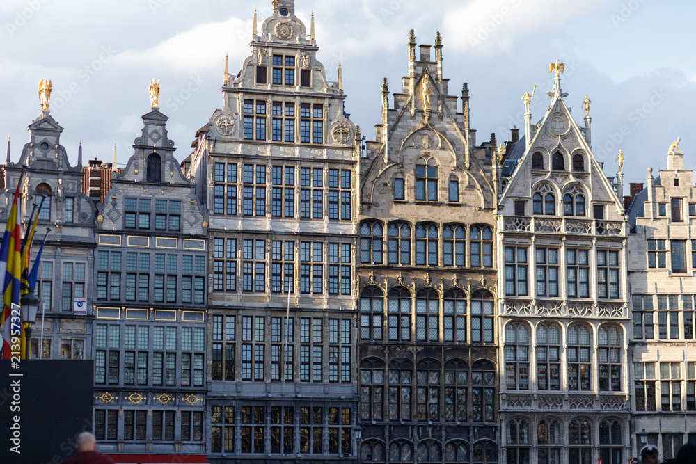 Antwerp mansions on central square of historic city center