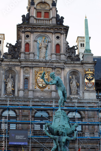 Antwerp mansions on central square of historic city center photo