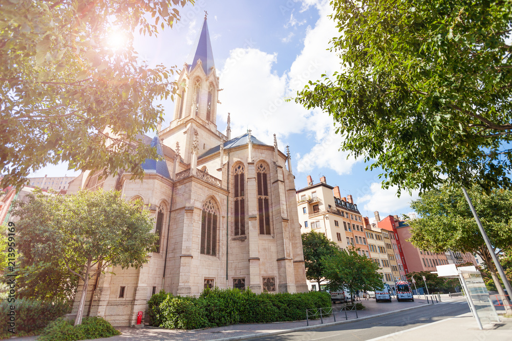 Facade of St. George church in Vieux Lyon, France