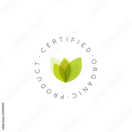 Isolated Vector Style Illustration Logo Badge Vegan Friendly, Fresh Certified Organic, Eco Product, Bio Ingredient Label Badge with Leaf, Earth, Green Concept