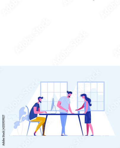 Meeting business people. Teamwork. Discussion of the company's business strategy. Vector illustration in a flat style.