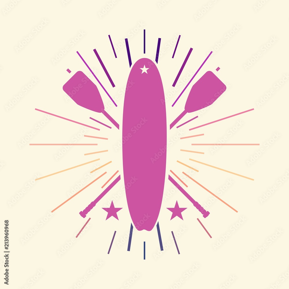 Surfboard and paddles. Surfing graphic and emblem for web design or print. Stand up paddle boarding Surfboard and paddles. Surfing graphic and emblem for web design or print. Stand up paddle boarding