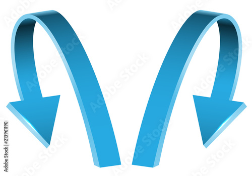 Double blue arrow 3D curve direction on white background vector illustration.