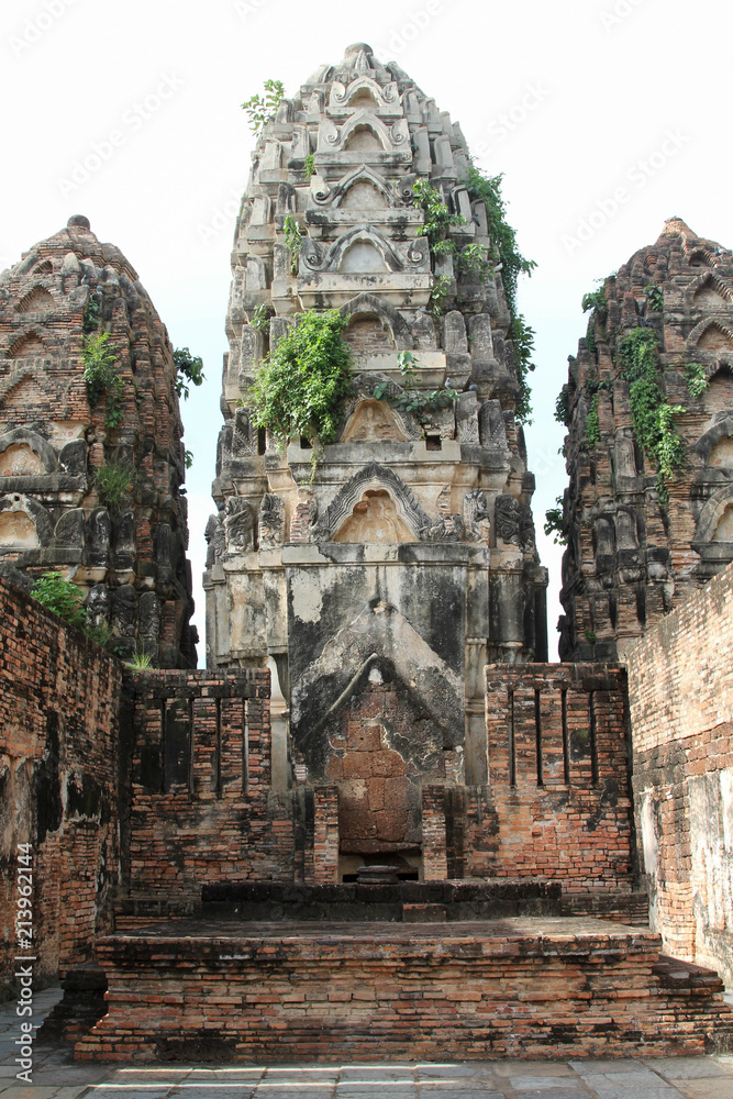 The ancient chedi in Wat Mahathat, Sukhothai historical park, Thailand.