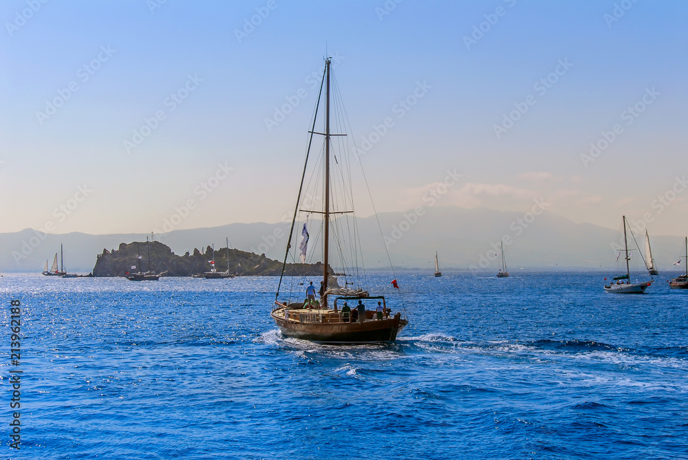 Kalymnos Island, Greece; 23 October 2010: Bodrum Cup Races, Gulet Wooden Sailboats Kalymnos Island, Greece; 23 October 2010: Bodrum Cup Races, Gulet Wooden Sailboats