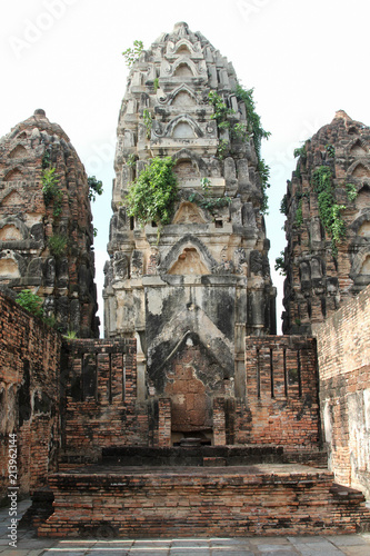 The ancient chedi in Wat Mahathat, Sukhothai historical park, Thailand.