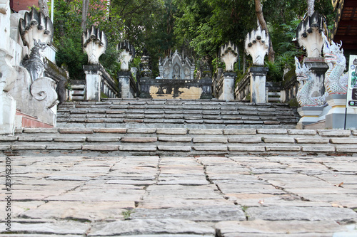 Naga statue at the staircase in Wat Analyo Thipayaram, Phayao, Northern Thailand.