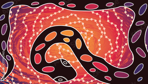 Aboriginal art vector painting with snake.