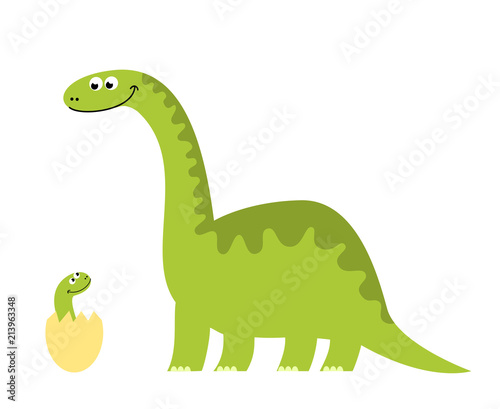 Funny illustration of a dinosaur mom with her newborn son