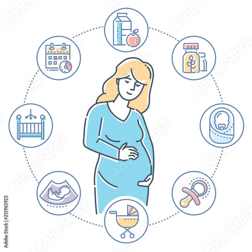Pregnancy - colorful line design style illustration