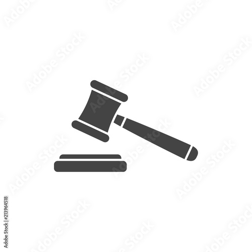 Judge gavel flat vector icon, silhouette. Court symbol.
