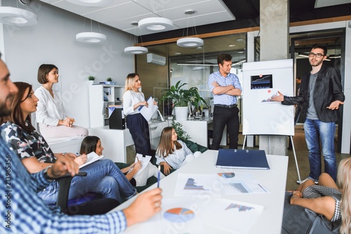 Business people at the conference brainstorm in a modern office