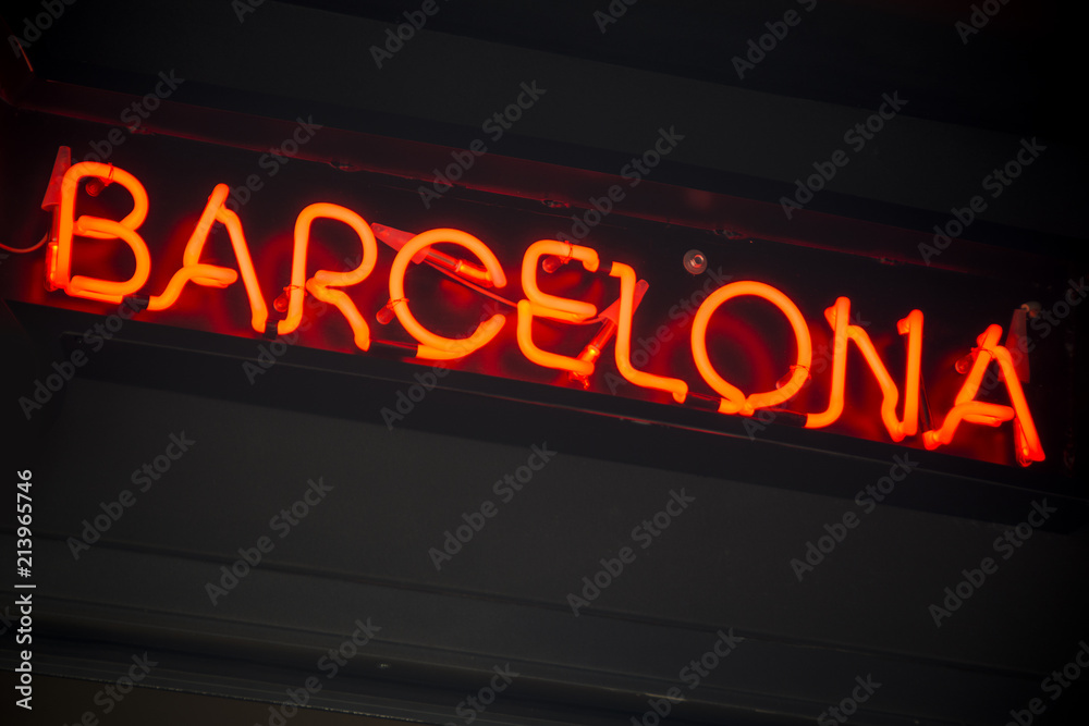 Barcelona neon sign on streets of the capital of Catalonia
