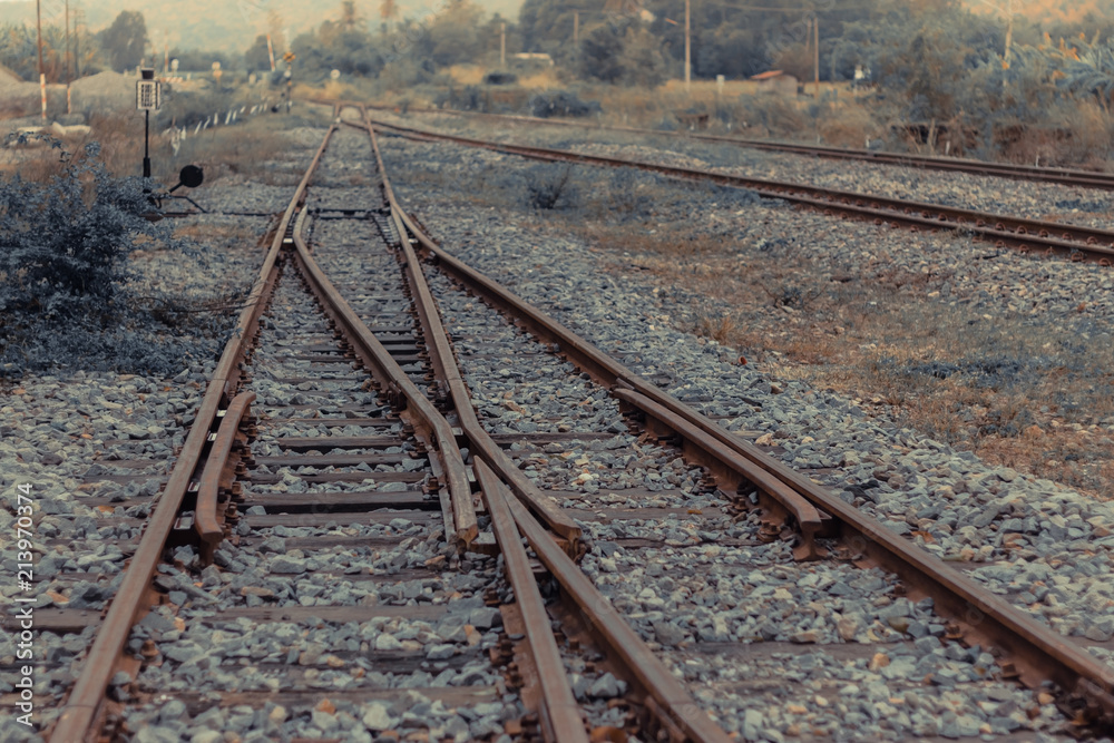 The Old train tracks used since World War II -Shallow depth of f The Old train tracks used since World War II -Shallow depth of f