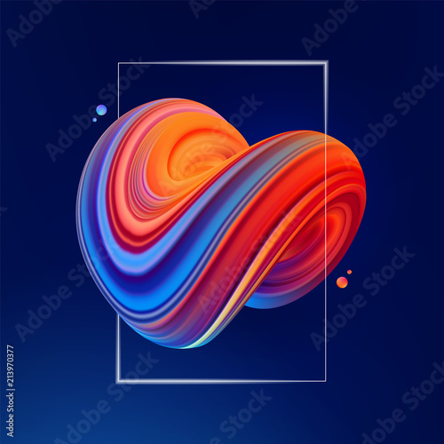 Vector illustration: 3D Blue and red colored abstract twisted fluide shape on dark background. Trendy liquid design