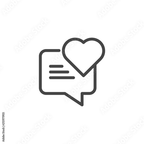 Bubble speech with heart line icon. Romantic communication in social networks contour logo. Graphic web label for love chat rooms, dating sites and apps, messengers. Dialog cloud. Vector isolated