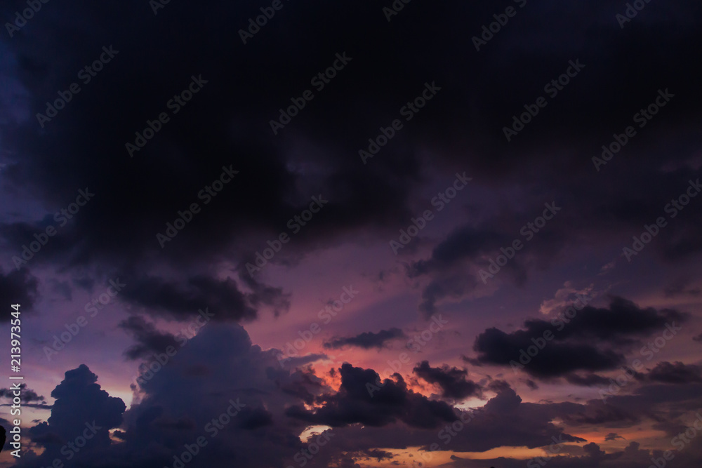 Twilight sky with colorful and cloudy from strom coming