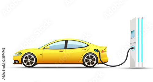 Realistic vector illustration of electric car.