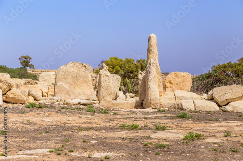 Temple of Hagar Qim, Malta. Ruins of one of the buildings of the sanctuary. UNESCO World Heritage List