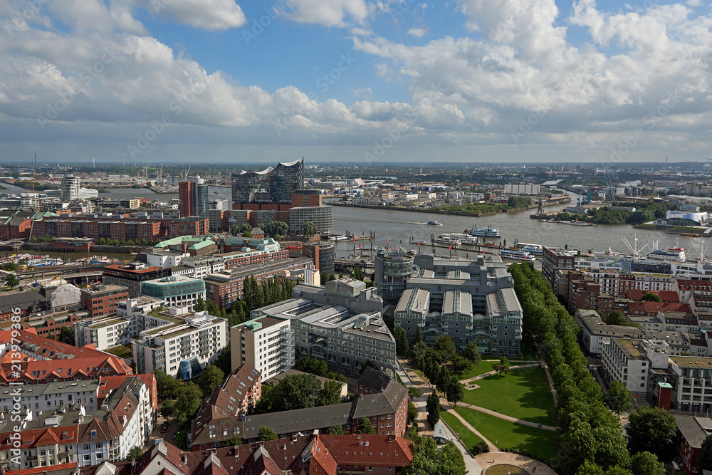 Fototapeta premium Aerial view of Hamburg city and habour