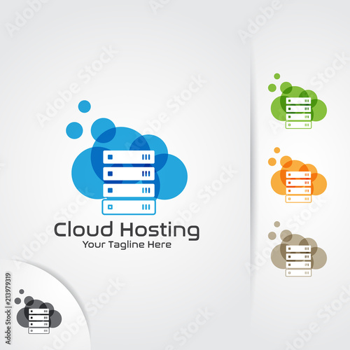 Web hosting logo design vector. Cloud, server and storage combination.