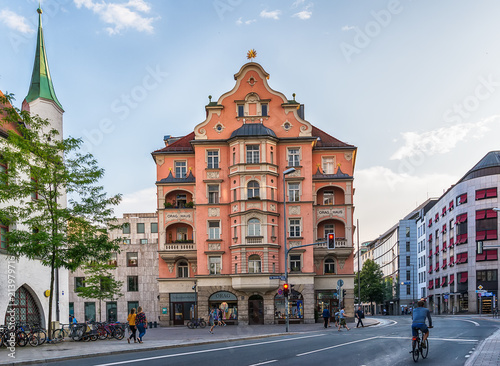 Munich, Germany June 09, 2018: The ORAG-Haus is an administrative building and commercial building in the Angling District of Munich's Old Town.