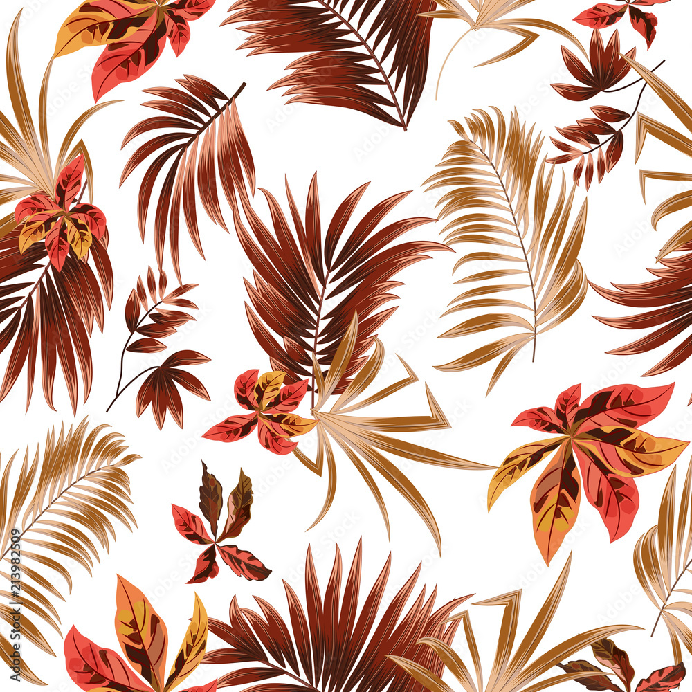 Plakat Seamless pattern tropical leaves of palm tree.