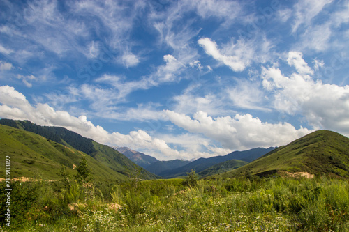 Mountains landscape of the Kaskelen gorge in the Tien-Shan Mountains, Almaty, Kazakhstan © allenkayaa