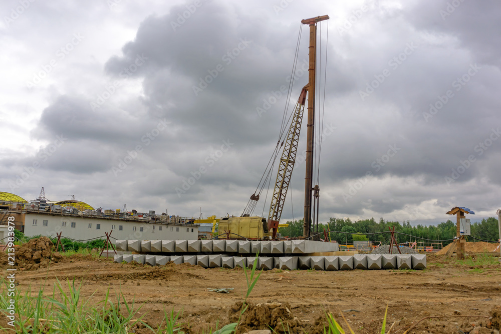 Fototapeta premium Piles for the piling machine at the construction site