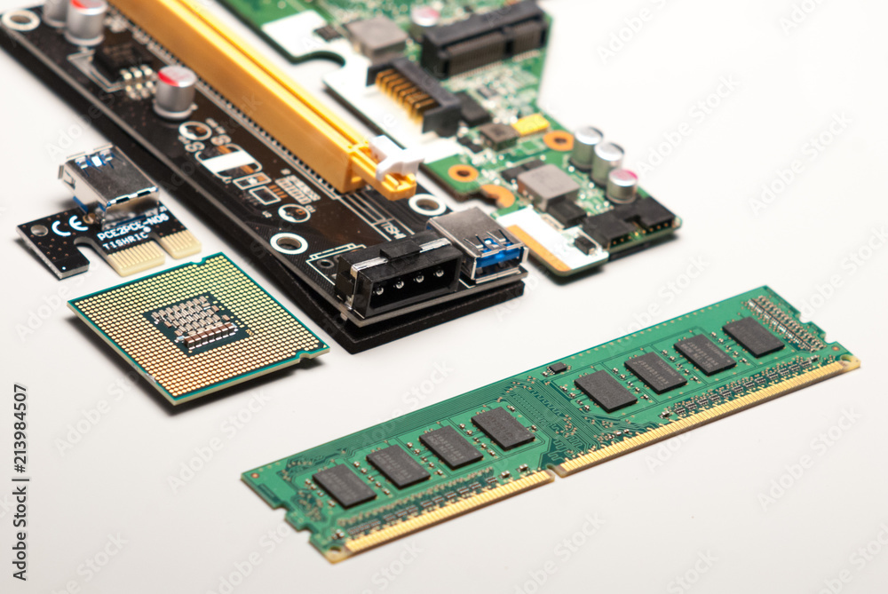 Contrast white background with electronic components Contrast white background with electronic components