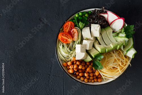 Bowl buddha spiralized vegetables top view Healthy food clean eating photo