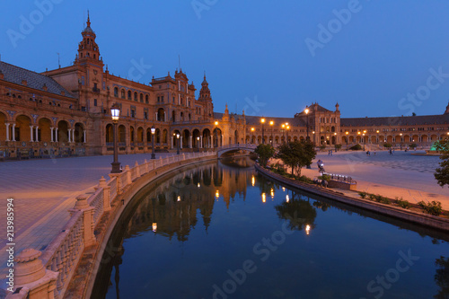 Night view of the Plaza de Espana in Seville, Andalusia,Spain