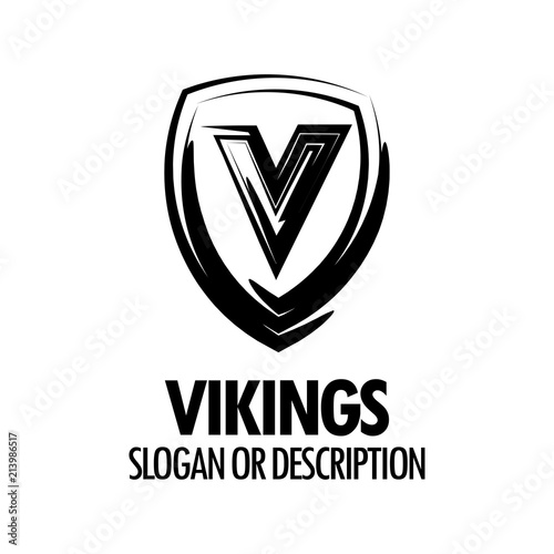 Vector Logo with Vikings Medieval Shield isolated on white background